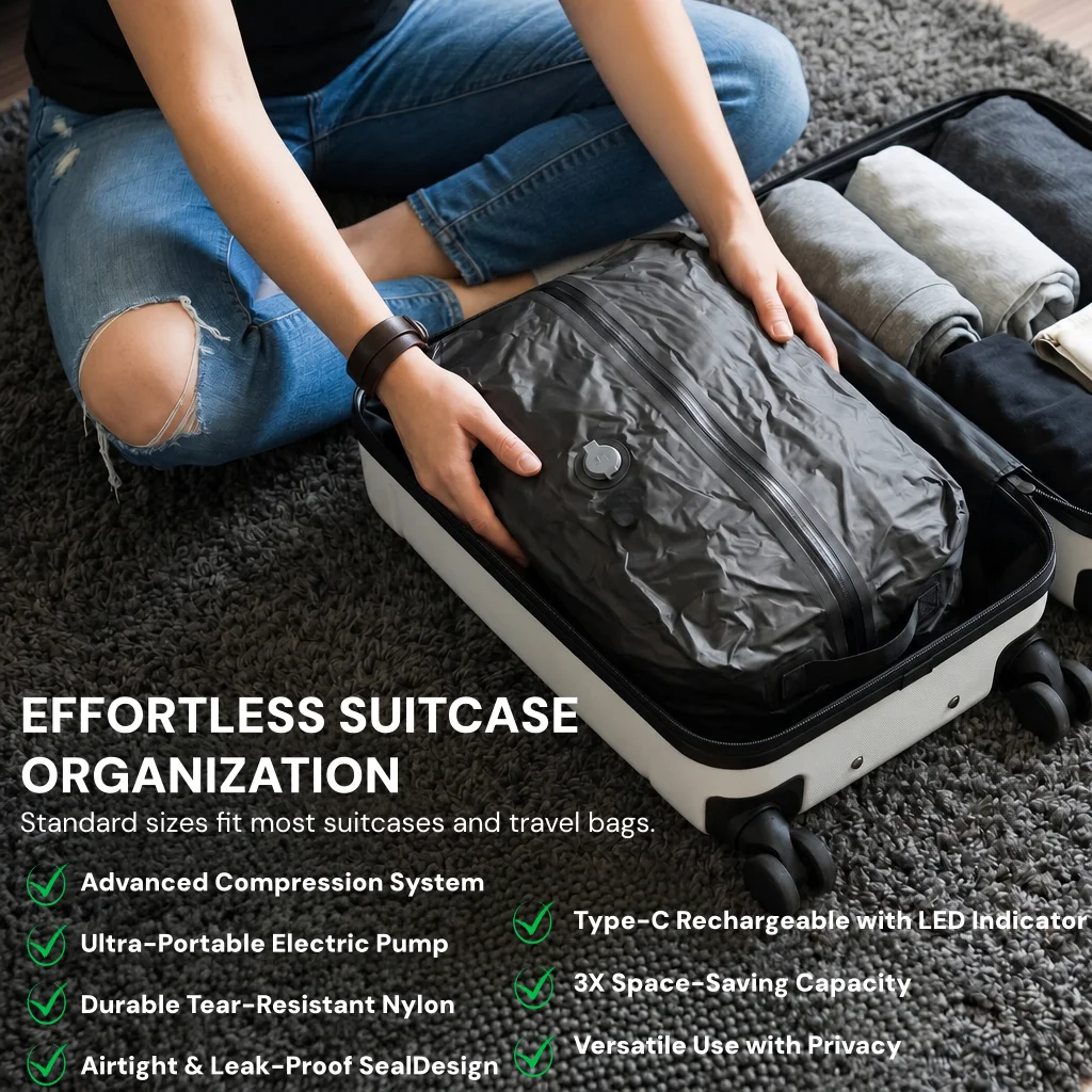 أكياس تخزين مضغوطة بالتفريغ ال - مراجعة Travel Accessories Organizer Bag وسعره